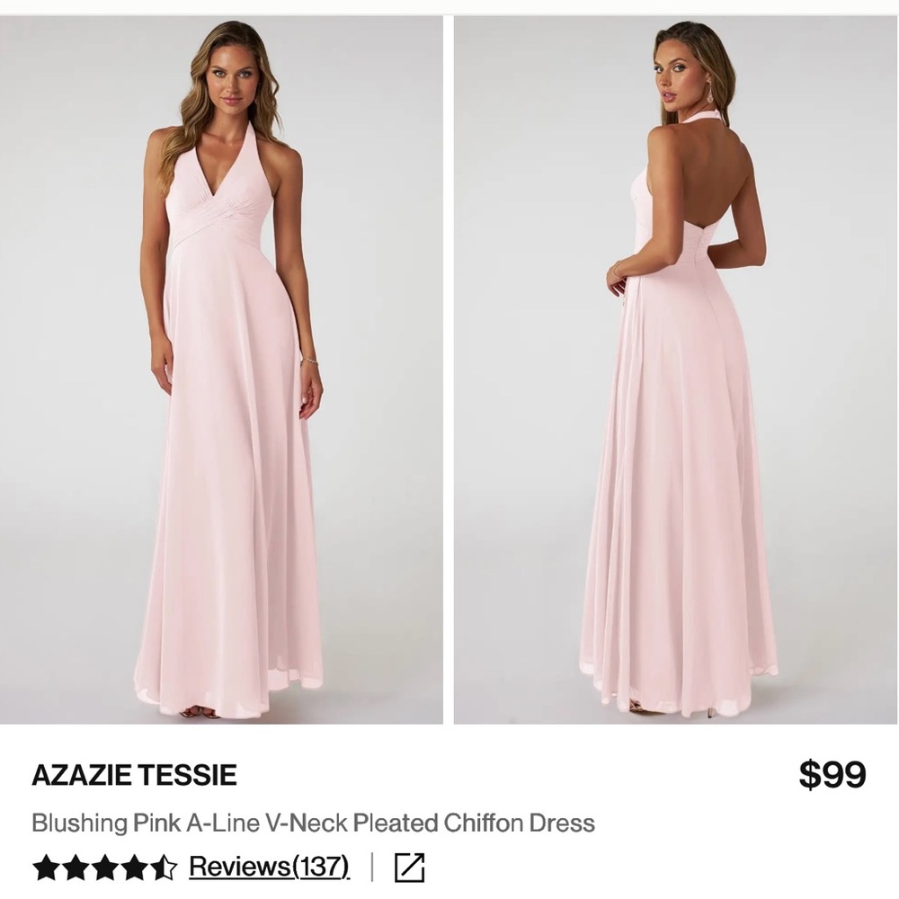 Azazie Tessie Backless Blushing Pink Gown